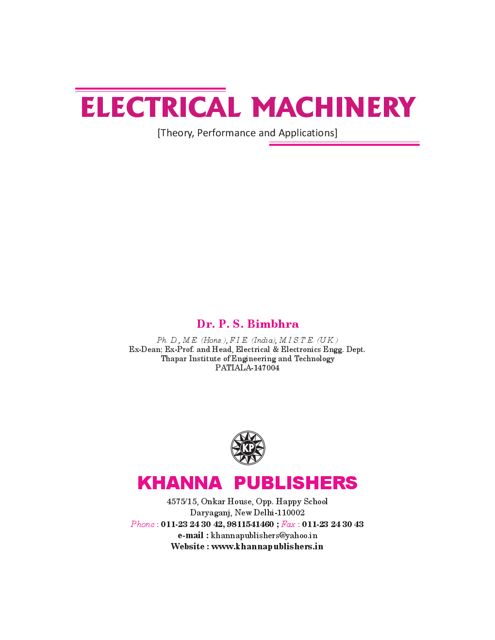 electrical machinery by dr.p.s.bimbhra pdf